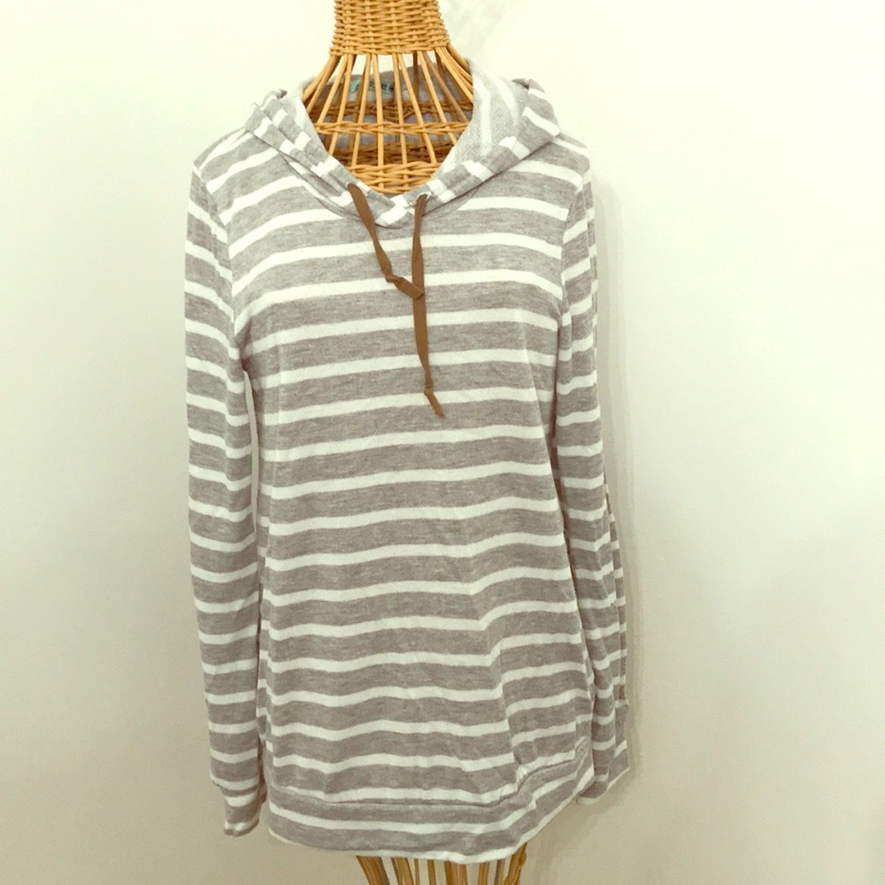 Boutique Striped Sweater with Elbow Patches
